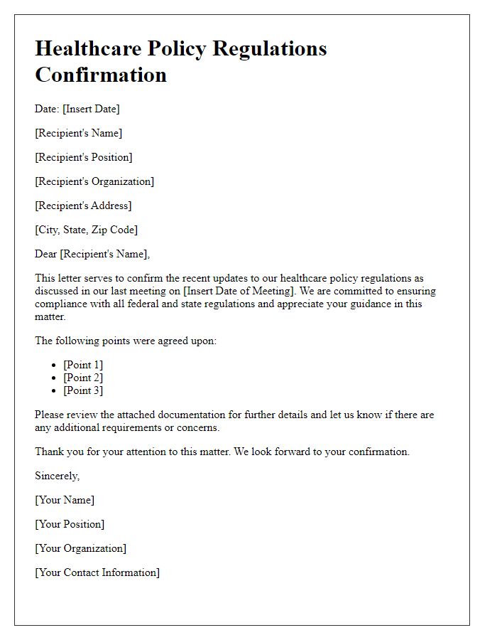 Letter template of healthcare policy regulations confirmation