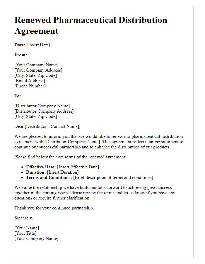 Letter template of renewed pharmaceutical distribution agreement