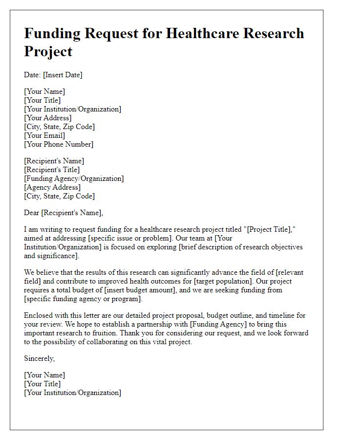 Letter template of funding request for healthcare research project