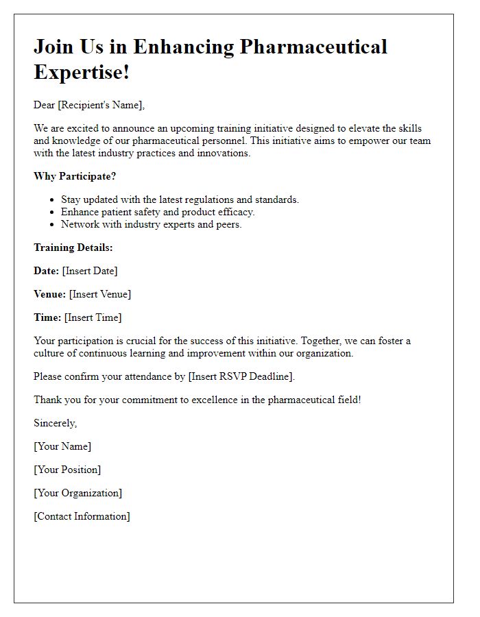 Letter template of call to action for pharmaceutical personnel training initiative