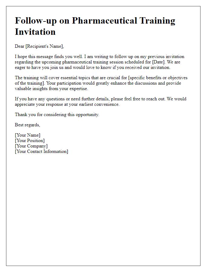 Letter template of follow-up for responses to pharmaceutical training invitation