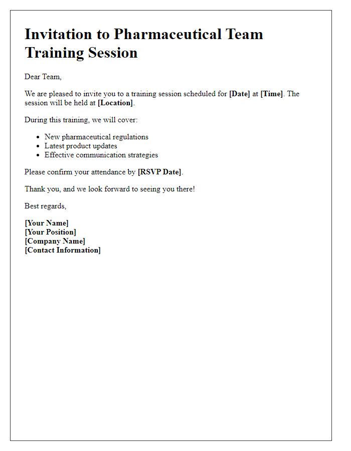 Letter template of invitation for pharmaceutical team training session