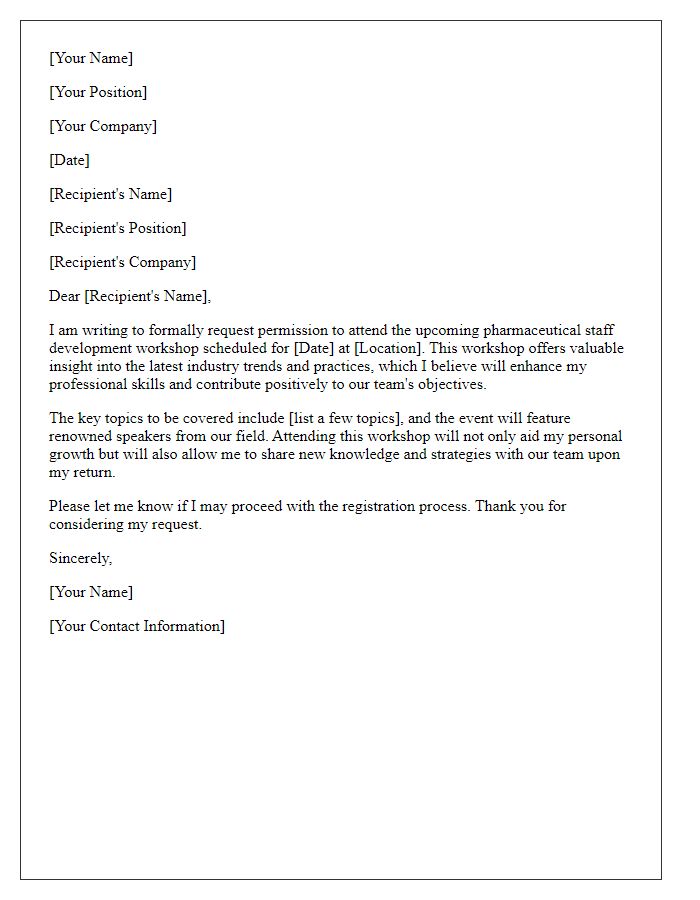 Letter template of request for attendance at pharmaceutical staff development workshop