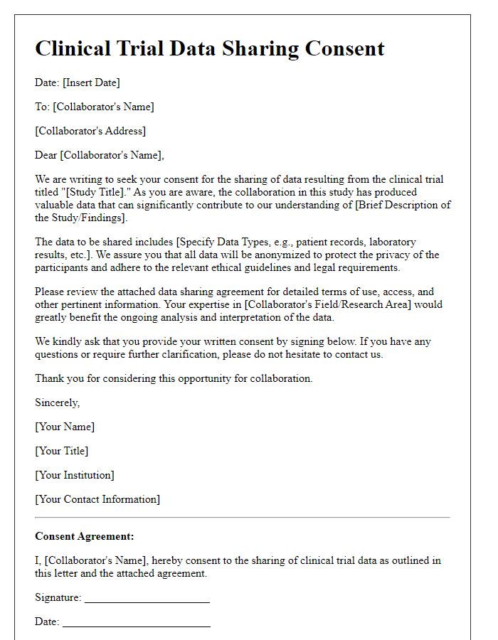 Letter template of clinical trial data sharing consent for collaborators