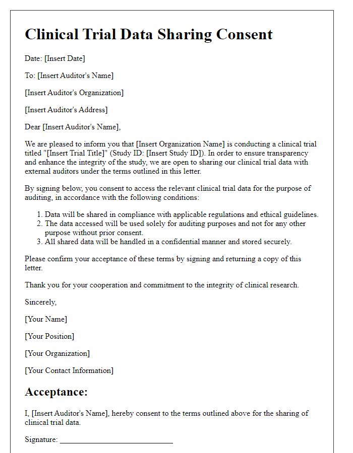 Letter template of clinical trial data sharing consent for external auditors