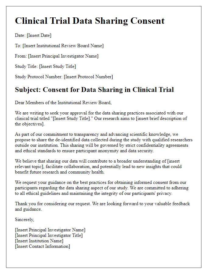 Letter template of clinical trial data sharing consent for institutional review boards