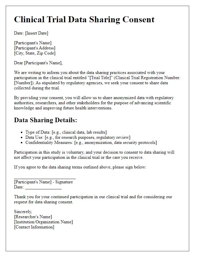 Letter template of clinical trial data sharing consent for regulatory agencies