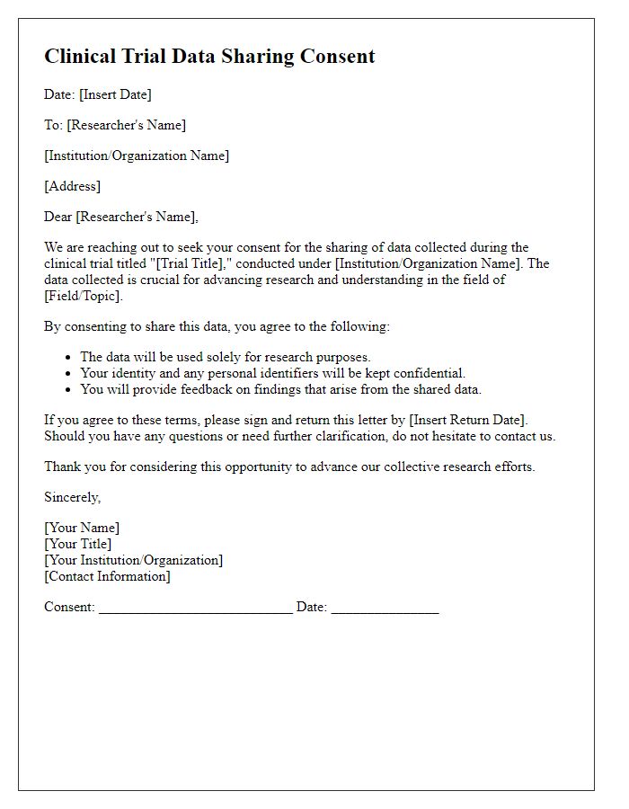 Letter template of clinical trial data sharing consent for researchers