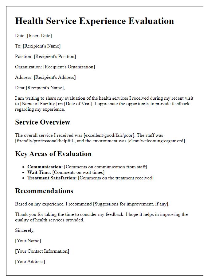 Letter template of Health Service Experience Evaluation