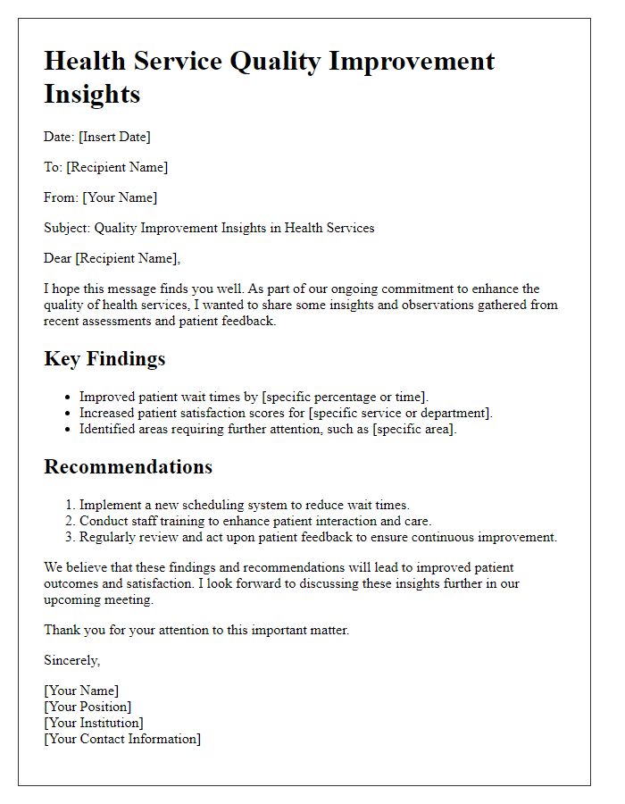 Letter template of Health Service Quality Improvement Insights