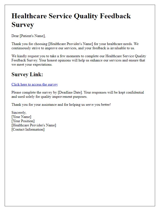 Letter template of Healthcare Service Quality Feedback Survey