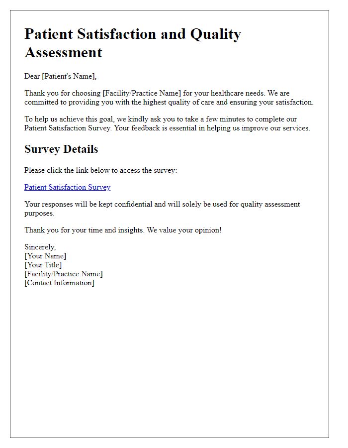 Letter template of Patient Satisfaction and Quality Assessment