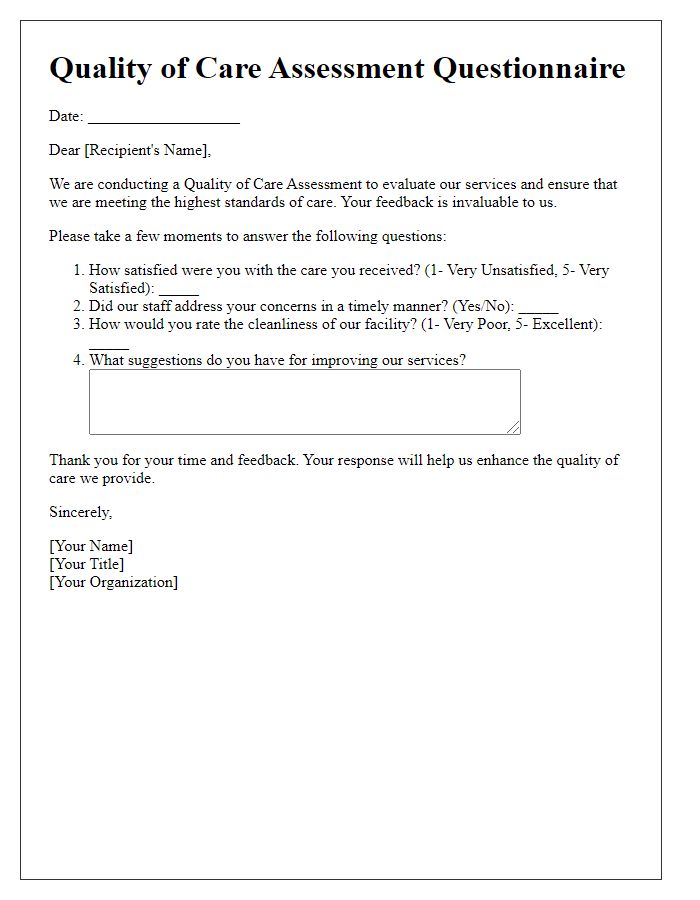 Letter template of Quality of Care Assessment Questionnaire