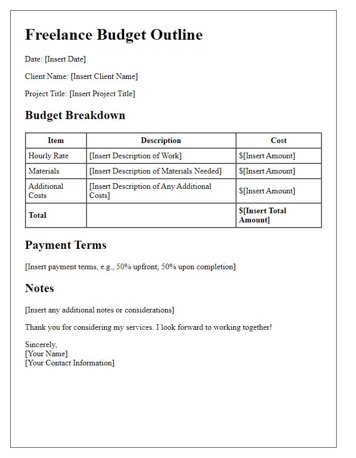 Letter template of freelance budget outline