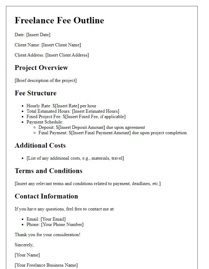 Letter template of freelance fee outline