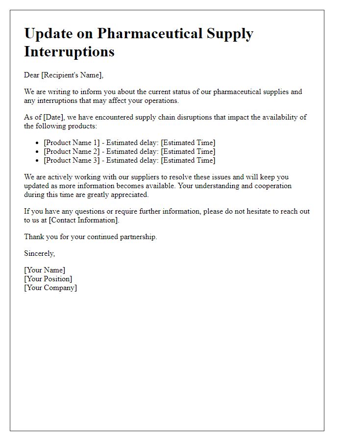 Letter template of update on pharmaceutical supply interruptions