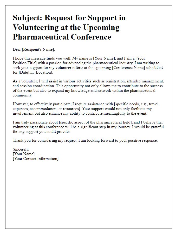 Letter template of appeal for support in pharmaceutical conference volunteering