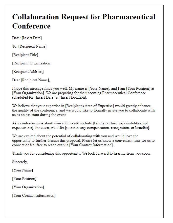 Letter template of collaboration request for pharmaceutical conference assistants