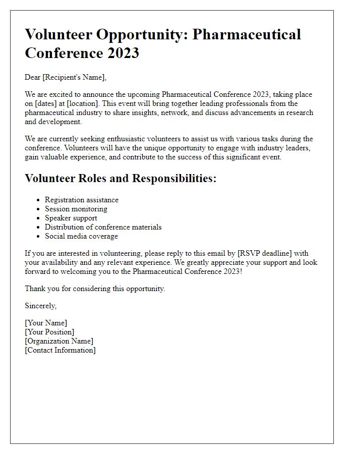 Letter template of interest solicitation for pharmaceutical conference volunteers