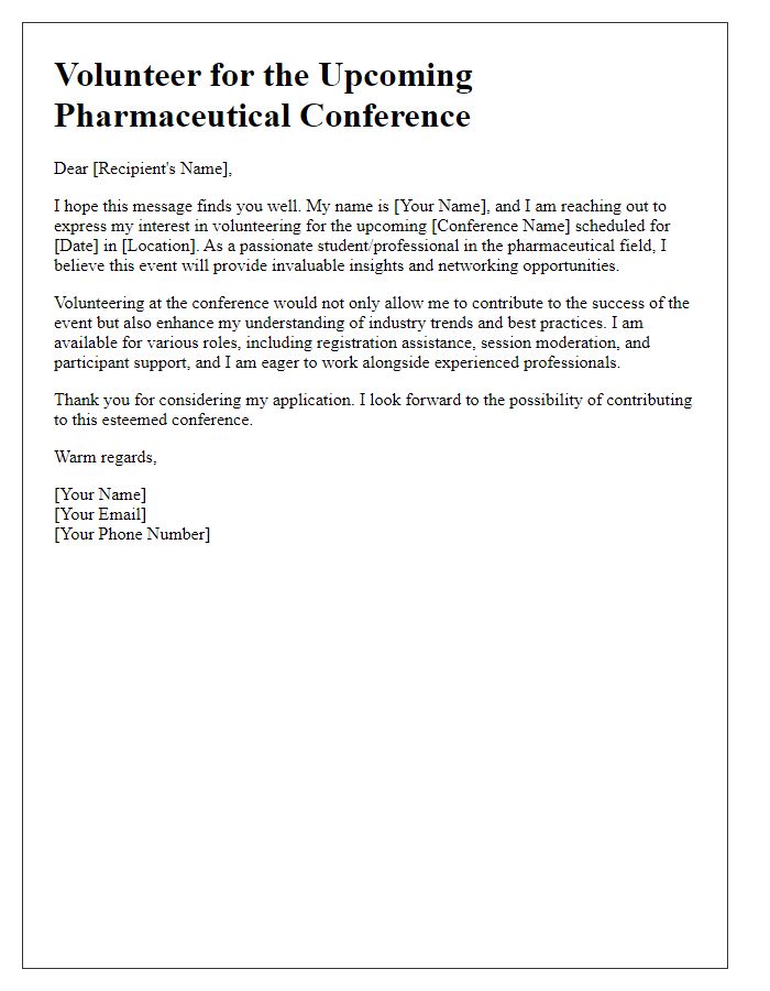 Letter template of outreach for pharmaceutical conference volunteering opportunities