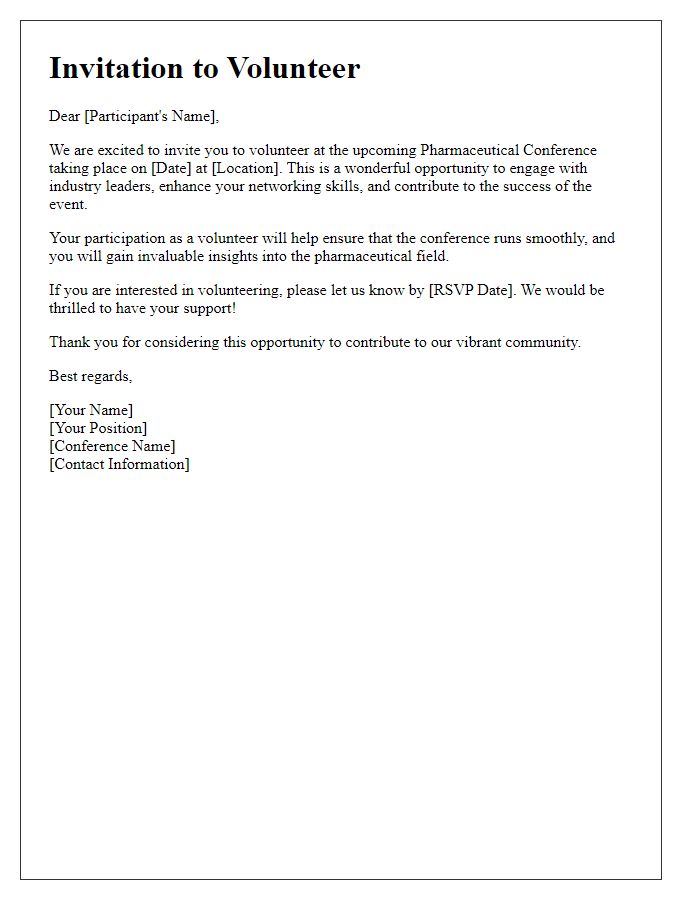 Letter template of volunteer invitation for pharmaceutical conference participants