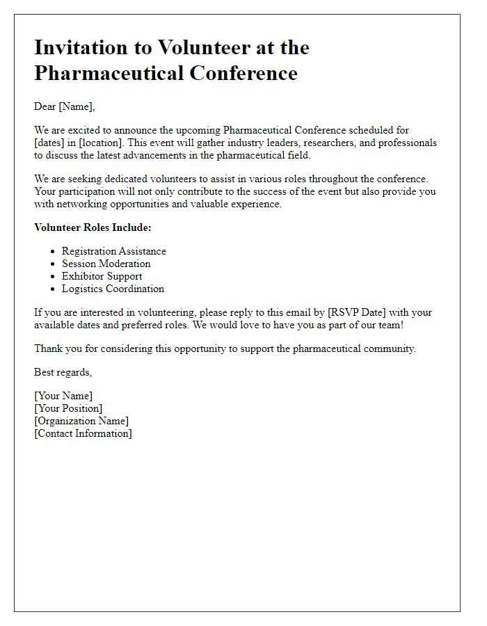 Letter template of volunteer participation invitation for pharmaceutical conferences