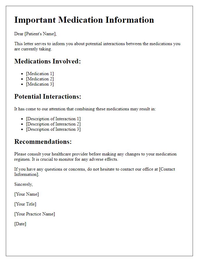 Letter template of prescription drug interaction warnings for patients.