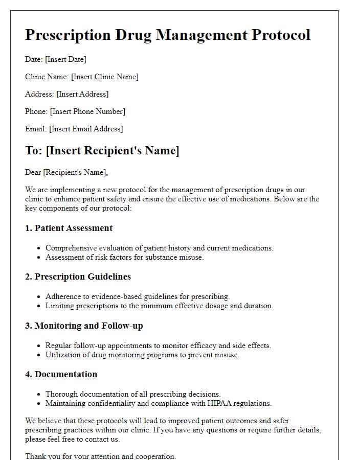 Letter template of prescription drug management protocols for clinics.