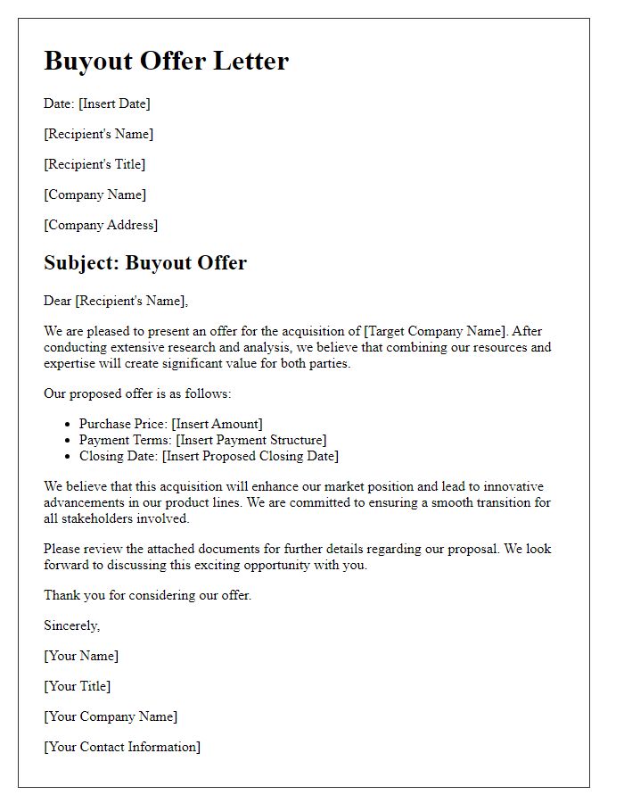 Letter template of pharmaceutical company buyout offer