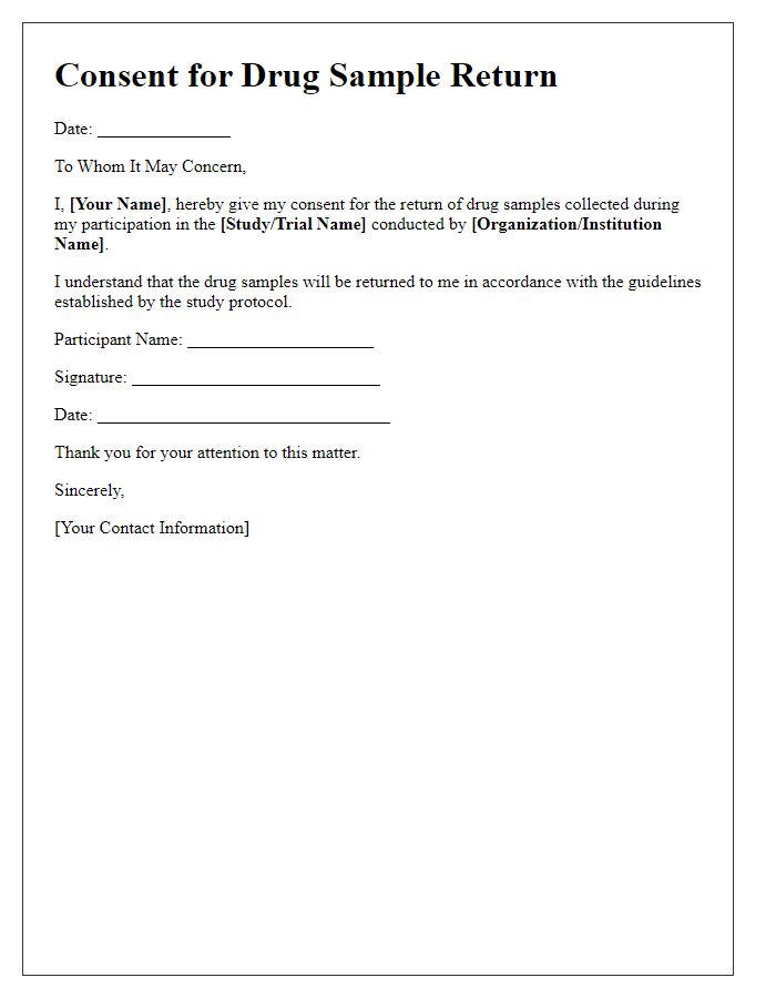 Letter template of Consent for Drug Sample Return