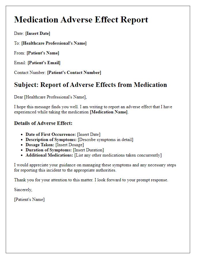 Letter template of medication adverse effect report for patients