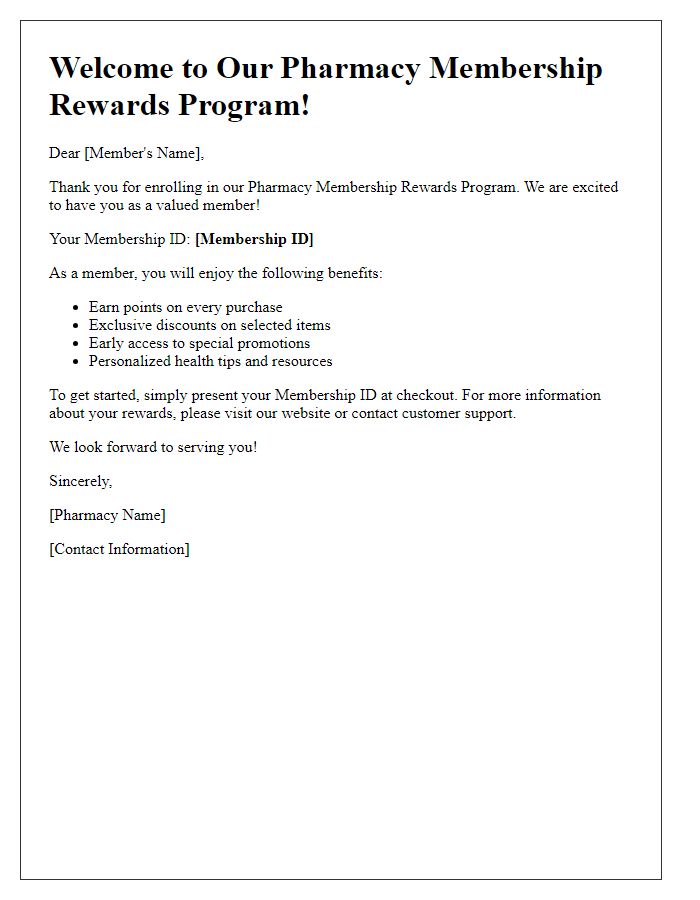 Letter template of pharmacy membership rewards enrollment