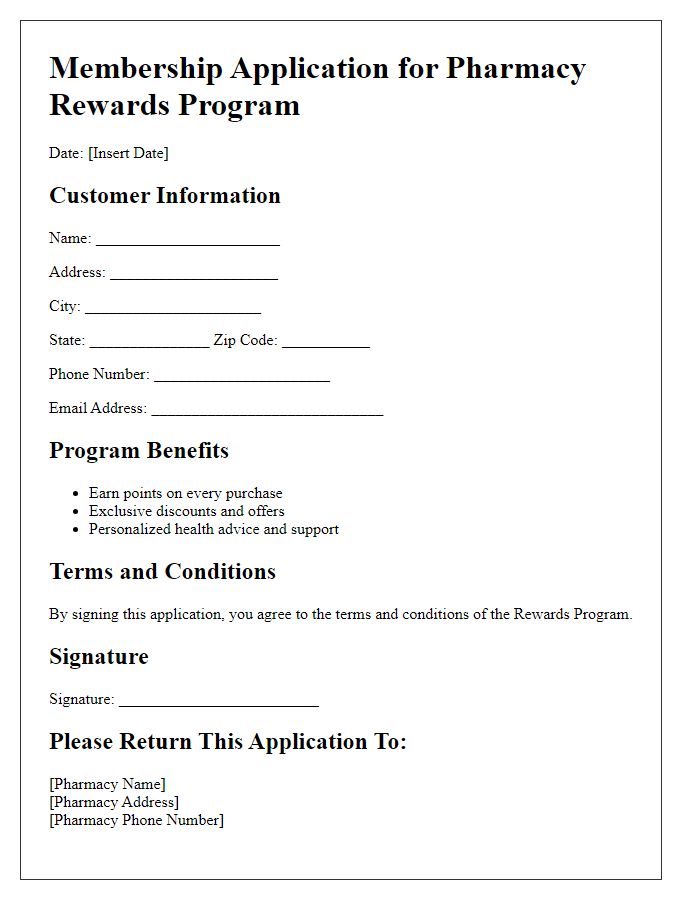 Letter template of pharmacy rewards program membership application