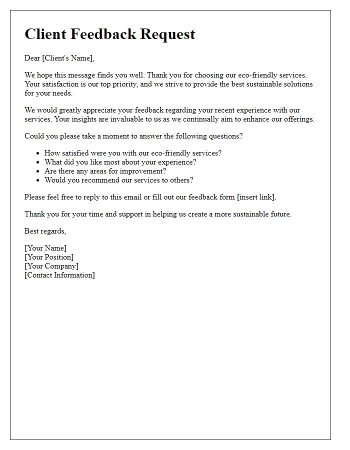 Letter template of client feedback request for eco-friendly services