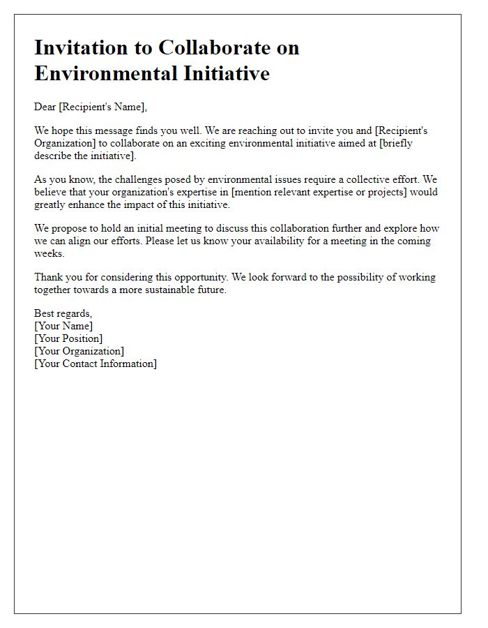 Letter template of collaboration invitation for an environmental initiative