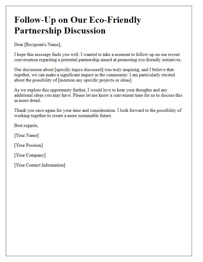 Letter template of a follow-up for an eco-friendly partnership discussion