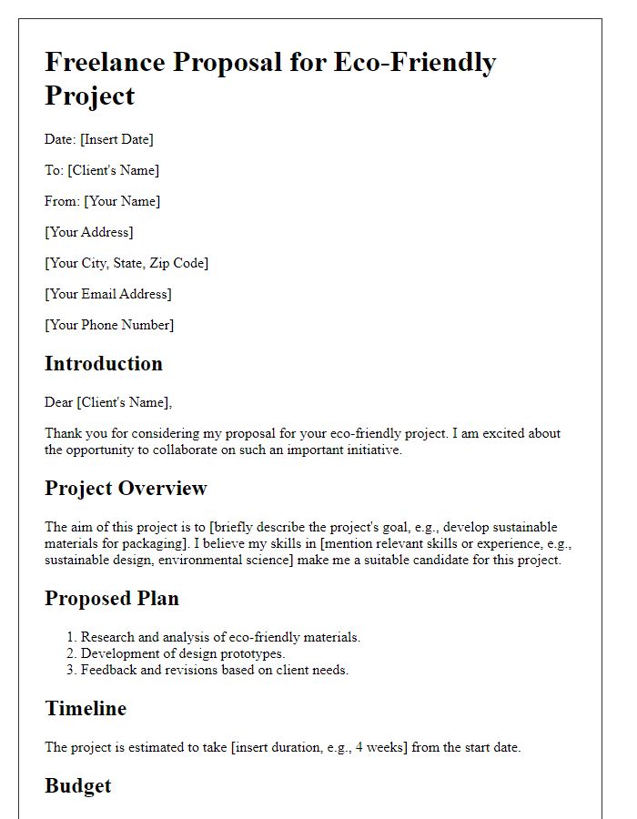 Letter template of a freelance proposal for an eco-friendly project