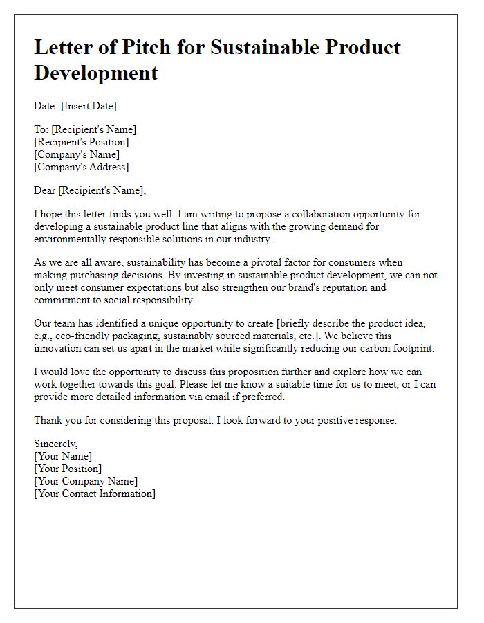 Letter template of a pitch for sustainable product development