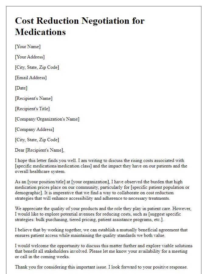 Letter template of cost reduction negotiation for medications