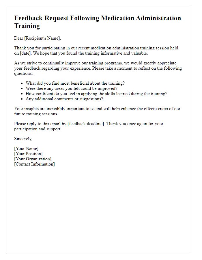 Letter template of feedback request after medication administration training.