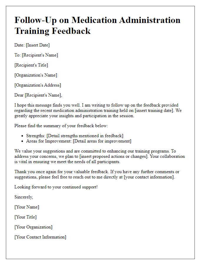 Letter template of follow-up on medication administration training feedback.