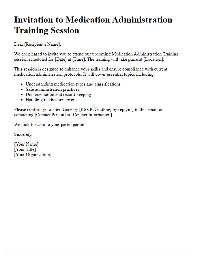 Letter template of invitation to medication administration training session.