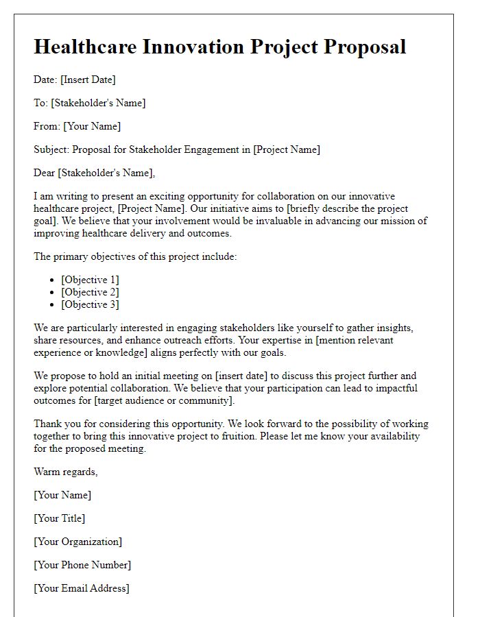 Letter template of healthcare innovation project proposal for stakeholder engagement