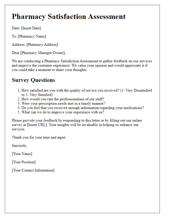 Letter template of Pharmacy Satisfaction Assessment