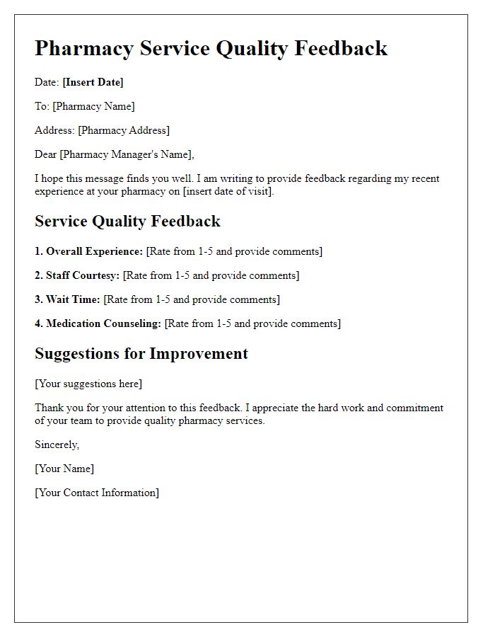 Letter template of Pharmacy Service Quality Feedback