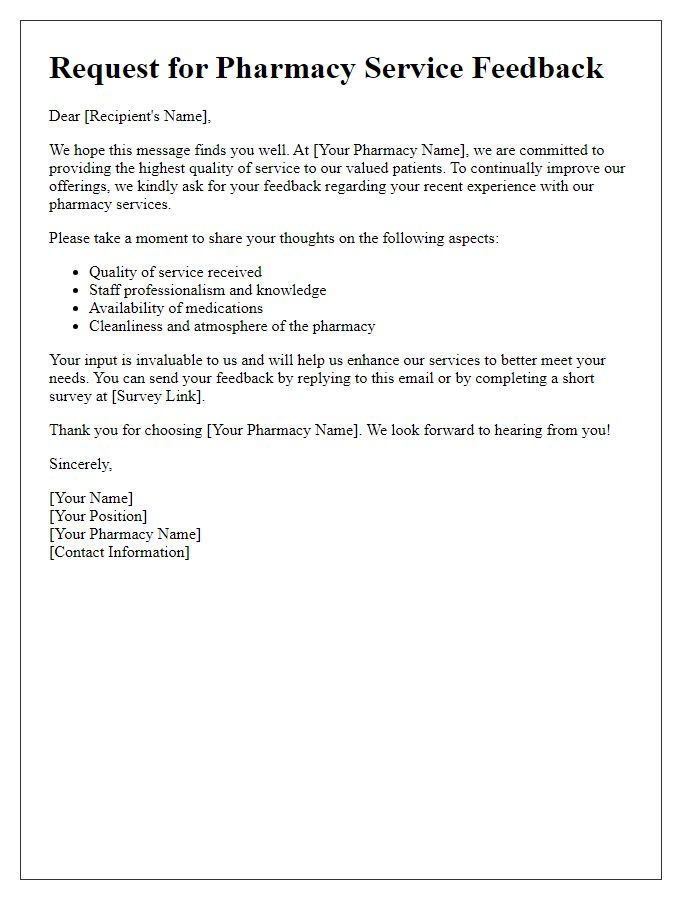 Letter template of Pharmacy Service Review Solicitation