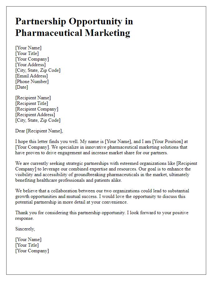 Letter template of pharmaceutical marketing partnership solicitation