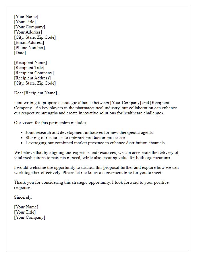 Letter template of pharmaceutical strategic alliance proposal