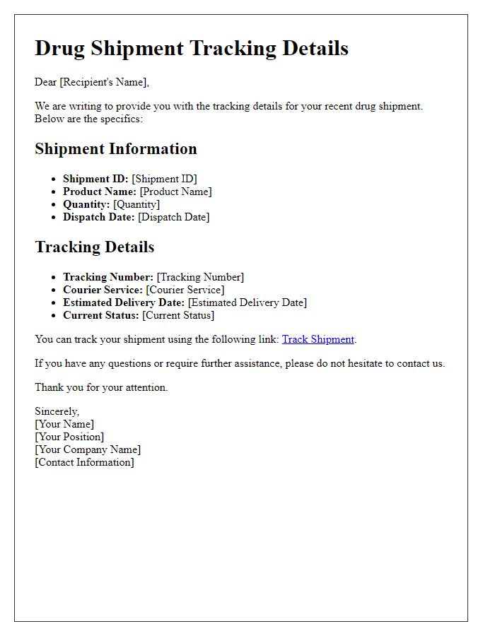 Letter template of drug shipment tracking details