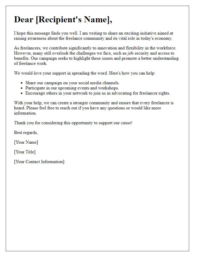 Letter template of freelance community awareness campaign